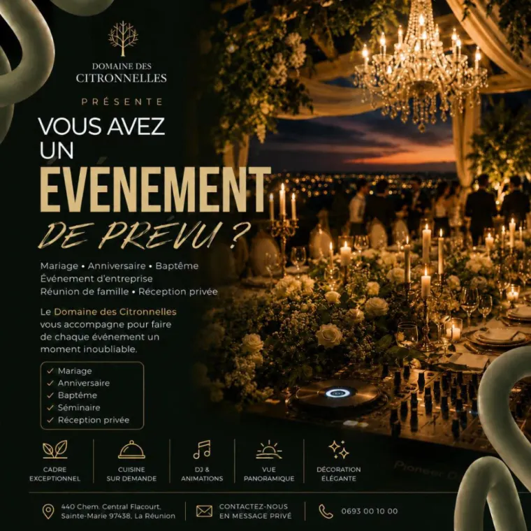 Location de salle pour anniversaire à Saint-Denis, Sainte-Marie, Domaine des Citronnelles